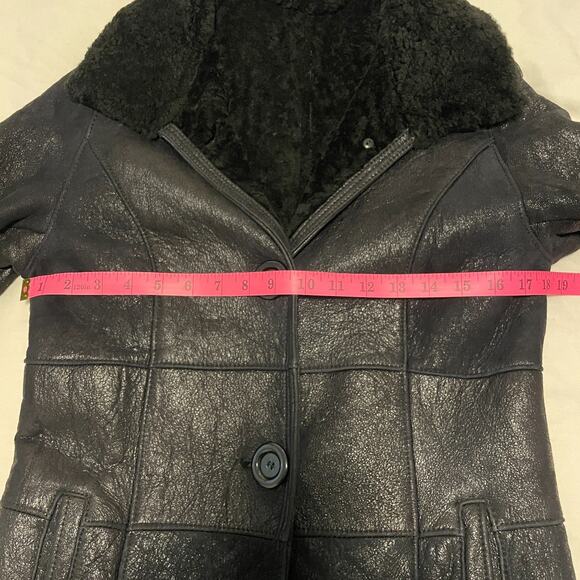 Vintage Elegancia Real Shearling Long Black Overcoat Women's Medium (runs small) - Picture 7 of 9